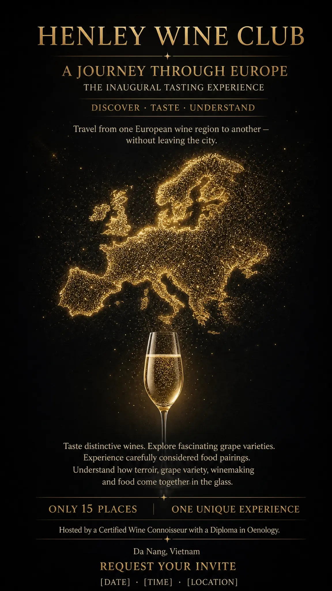 Illuminated map of Europe and sparkling wine